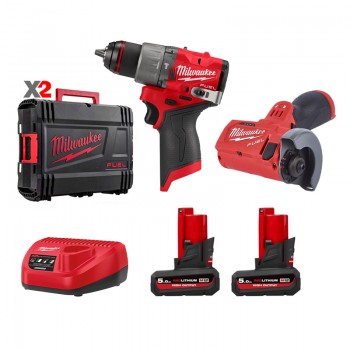 SPECIAL M12 COMBO 3 - Máy khoan M12 FPD2 + Máy cắt M12 FCOT + 2 Pin 12V 5.0Ah + Sạc C12C