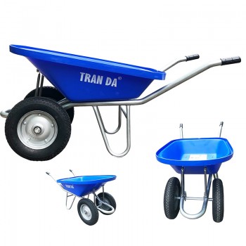 Xe rùa thùng nhựa xanh sườn mạ kẻm phi 37 dày 1.5mm, 2 bánh hơi Trần Đà