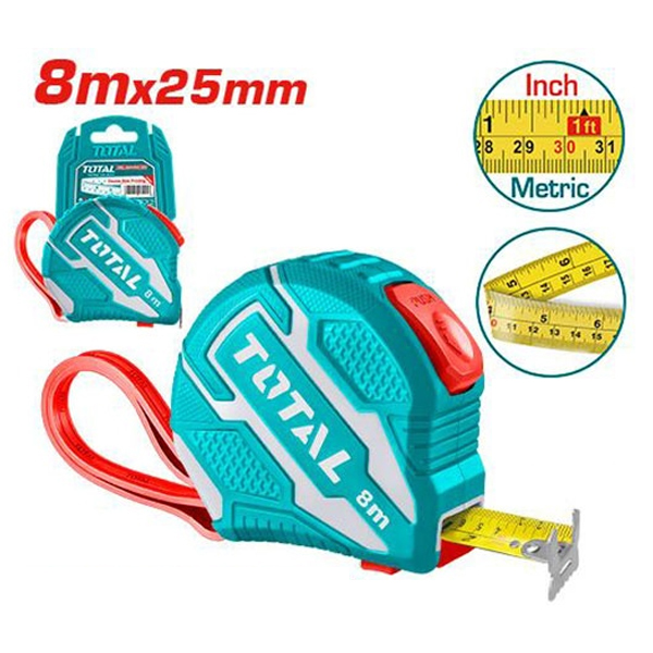 Thước kéo thép nền vàng 8mx25mm Chức năng tự khóa Total TMT126281