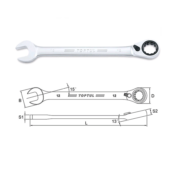 Cờ lê vòng miệng tự động 15° TOPTUL ABAF2727