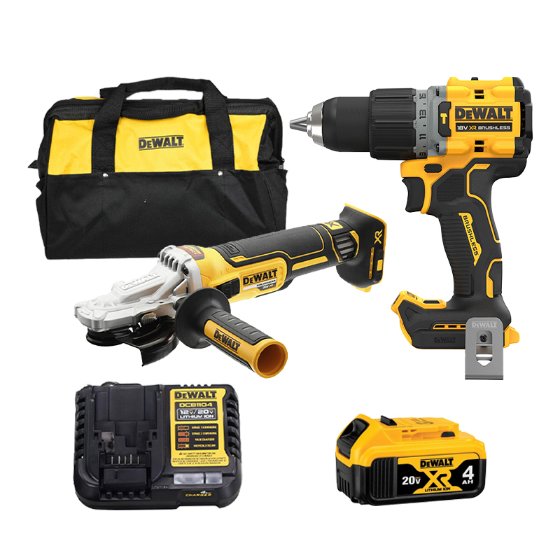 Combo DeWalt Mua Máy khoan DCD805N-B1 + Máy Mài Góc DCG405FN-KR + Pin 20V 4.0Ah + Đế sạc DCB1104 & Túi đựng