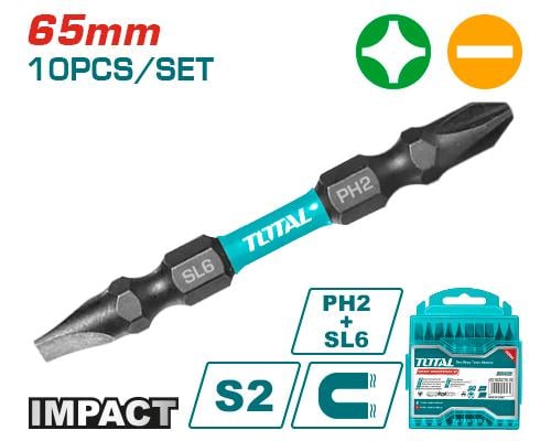 Mũi bắt vít hai đầu ΡH2+SL6x65mm có nam châm Total TACIM16HL133