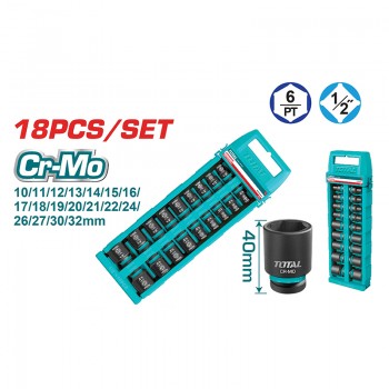 Bộ 18 Đầu Tuýp Lục Giác Ngắn 1/2" Total THISTD12186 (Cho Máy Bu Lông)