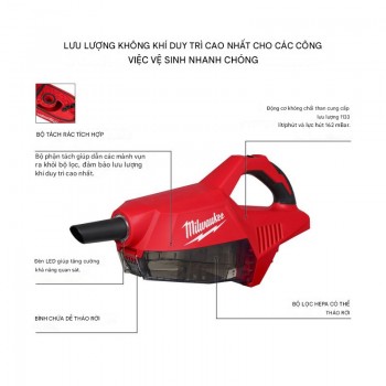 Máy hút bụi dùng pin 18V Milwaukee M18 BLCV2 (Chưa Pin & Sạc)