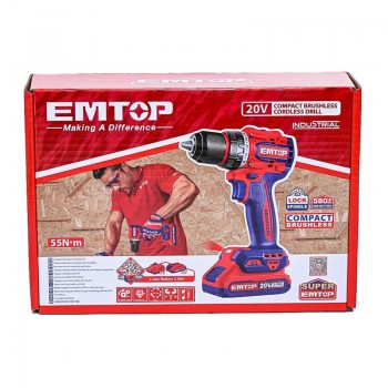 Máy khoan vặn vít dùng pin 20V Emtop ECDL205582 (1 Pin 2.0Ah, 1 Sạc)