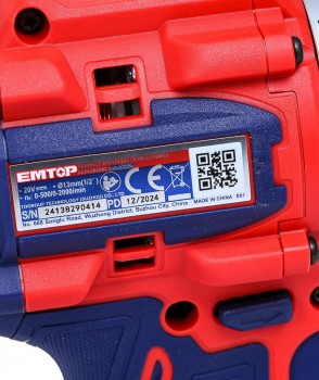 Máy khoan vặn vít dùng pin 20V Emtop ECDL205582 (1 Pin 2.0Ah, 1 Sạc)