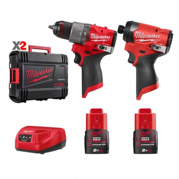 SPECIAL M12 COMBO 1 Milwaukee - Máy khoan M12 FID2 + Máy vặn vít M12 FPD2 + 2 Pin 12V 2.0Ah + Đế sạc 12V