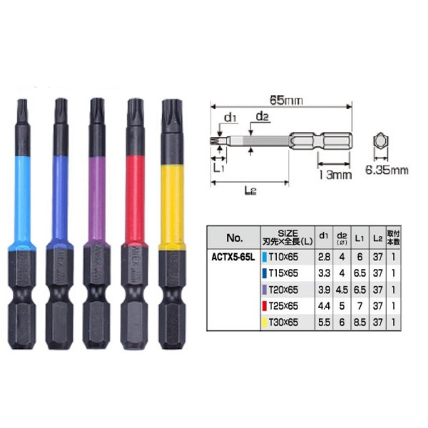 Vỉ 5 mũi vít hoa thị Anex Japan ACTX5-65L