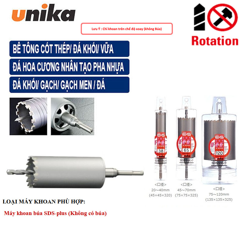 Mũi khoan rút lõi tường 170x135mm Unika ES-R170SDS (SDS Plus)