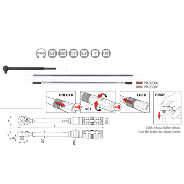 Cần siết lực 1-1/2" Matatakitoyo PR-3000N (600-3000 Nm)