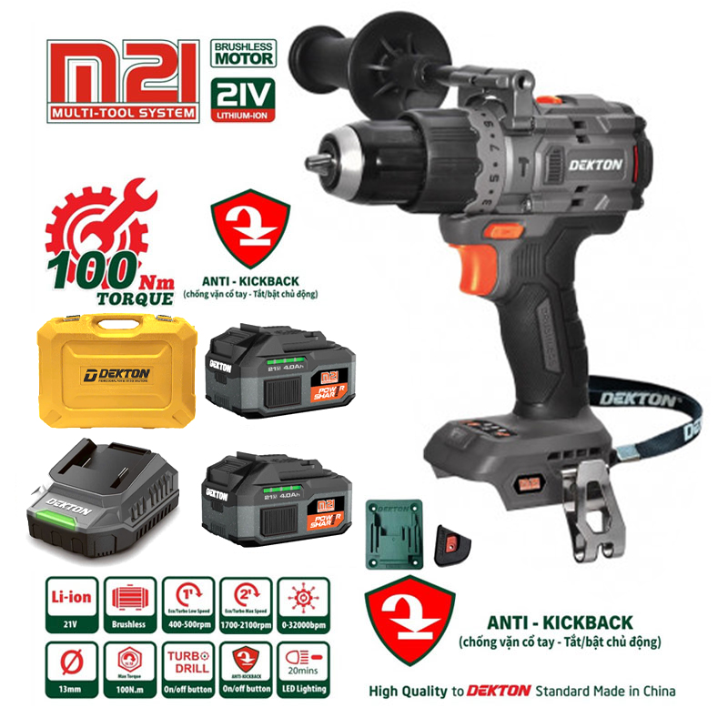 Combo Máy khoan động lực dùng pin 21V Dekton M21-ID13100PLUS (2 Pin 4.0Ah & Sạc)