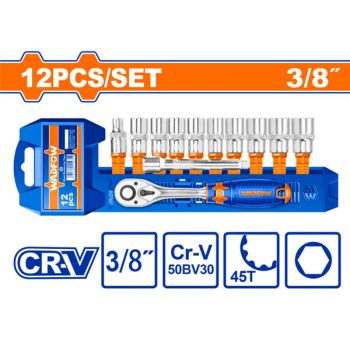 Bộ 12 chi tiết tay vặn đầu tuýp 3/8" WadFow WST3212