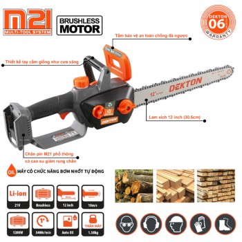 Máy cưa xích 12" dùng pin 21V Dekton M21-CS12BLC (Chưa pin & sạc)