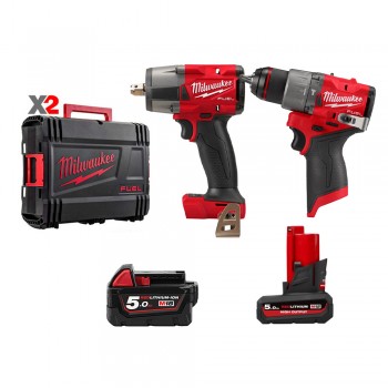 SPECIAL COMBO 6 - Máy vặn bu lông M18 FMTIW2F12 + Máy khoan M12 FPD2-0X + 1 Pin 18V/5.0Ah + 1 Pin 12V/5.0Ah