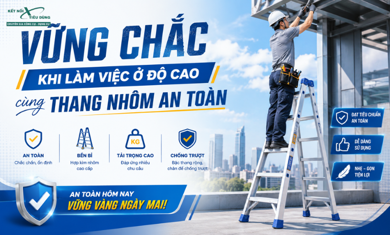 Vững chắc khi làm việc ở độ cao cùng thang nhôm an toàn