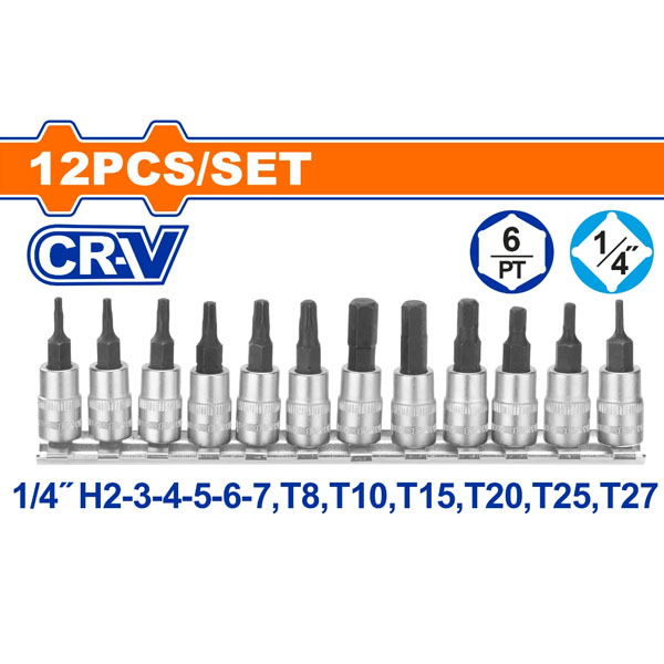 Bộ 12 đầu tuýp1/4" ra đầu vít lụ giác, sao WadFow WST2414