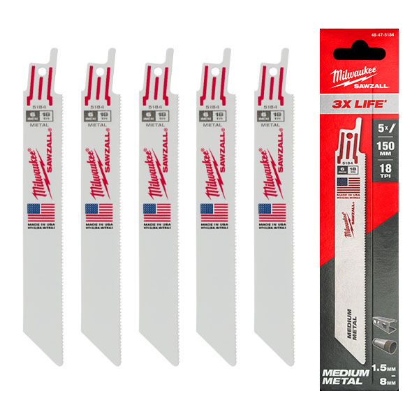 Bộ 5 lưỡi cưa kiếm sắt 150mm 24 TPI Milwaukee 48-47-5186