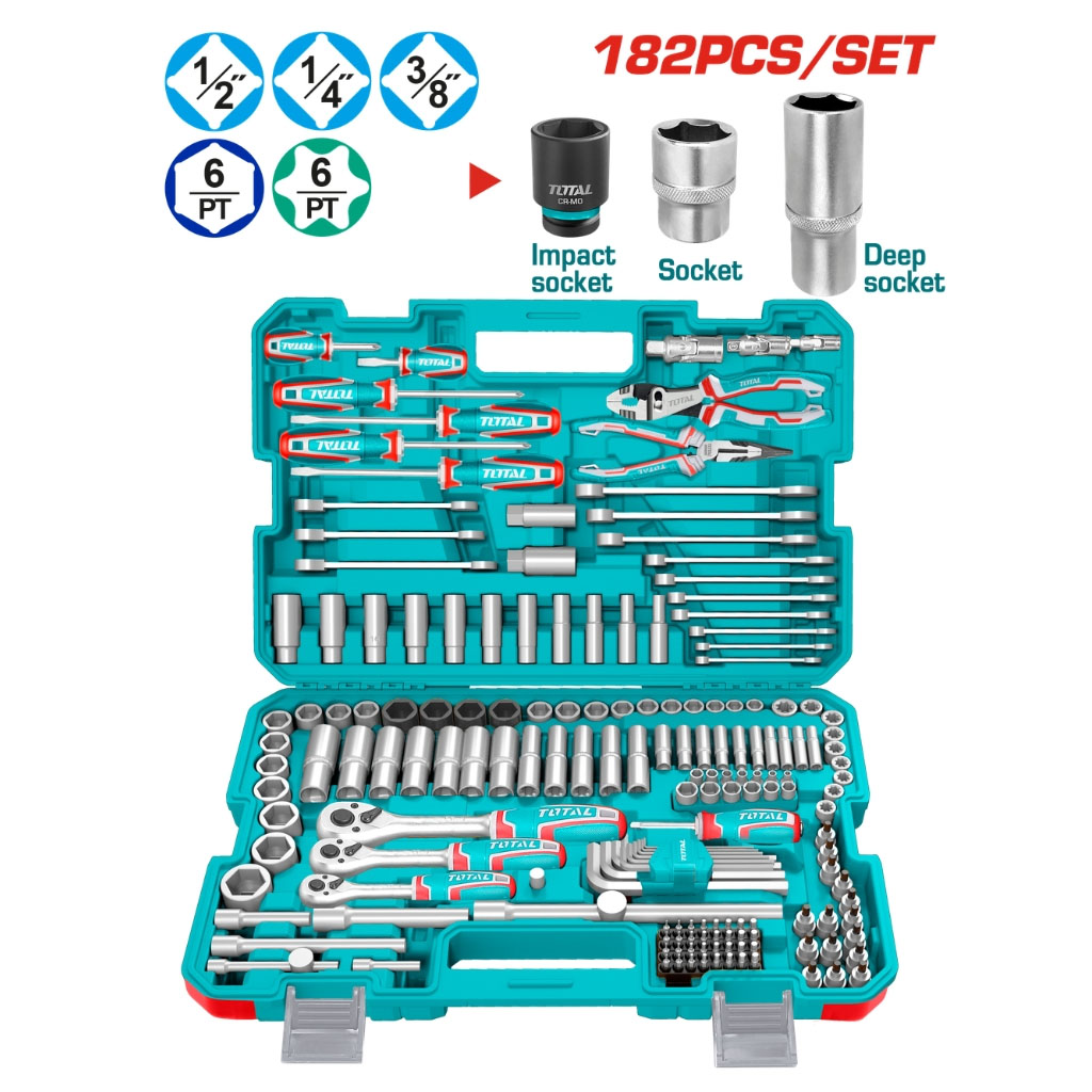 Bộ dụng cụ cơ khí 182 chi tiết Total THKTHP61827