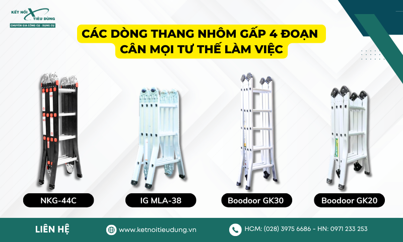 Khám Phá Dòng Thang Nhôm Gấp 4 Đoạn Cân Mọi Tư Thế Làm Việc