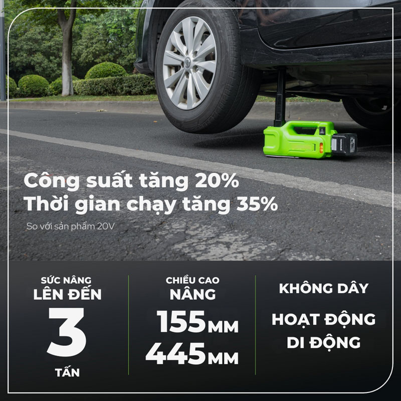 Kích thủy lực nâng xe ô tô dùng pin Greemworks JKG301 (Chưa pin & sạc)