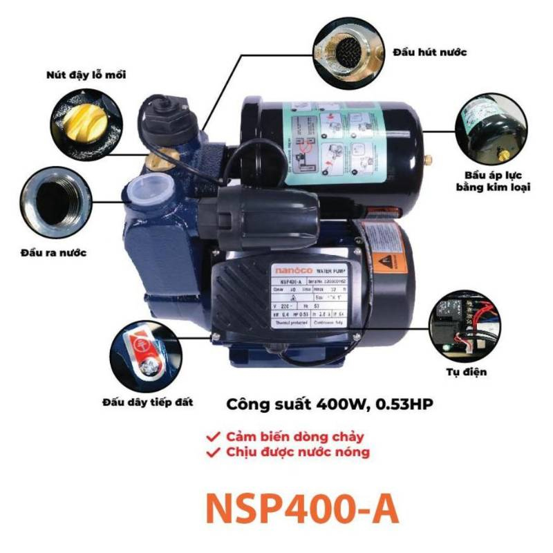 Máy Bơm Nước Nóng Tăng Áp Điện Tử Nanoco NSP400-A (400W)