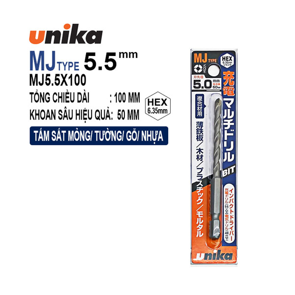 Mũi khoan đa năng 5.0x95mm chân lục giác Unika MJ5.0x95