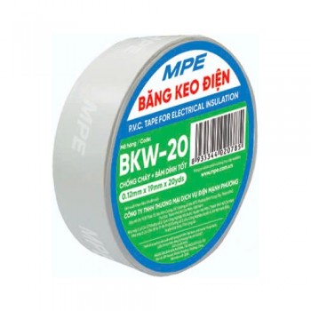 Băng keo điện màu trắng MPE BKW-20 (chất liệu PVC)