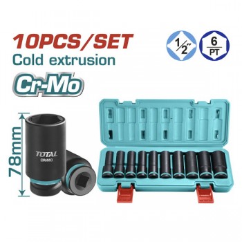 Bộ 10 đầu tuýp dài 1/2' Thép Cr-mo Total THKISD12102L