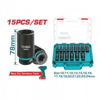 Bộ 15 Đầu Tuýp Lục Giác 1/2" Total THKISD12156L (Cho Máy Bu Lông)
