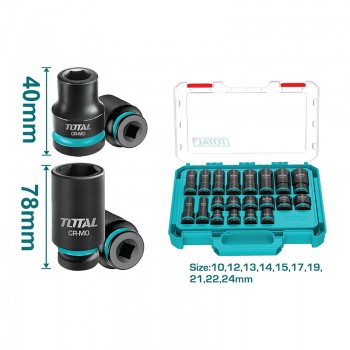 Bộ 20 Đầu Tuýp Lục Giác 1/2" Total THKISD12206L (Cho Máy Bu Lông)