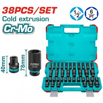 Bộ 38 đầu tuýp dùng cho máy vặn bu lông 1/2" Total THKISD12388L