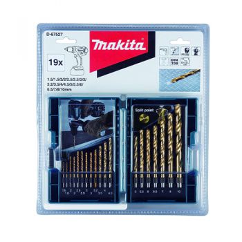 Bộ mũi khoan kim loại 19 Chi tiết HSS-TiN Makita D-67527 (1 - 10mm)