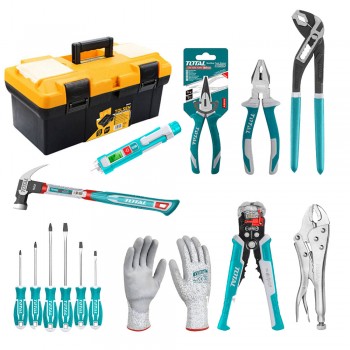 Combo đồ nghề 10 món gồm Thùng đồ nghề, búa, kìm cắt, kìm nhọn, tuốc nơ vít,...