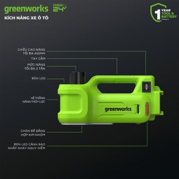 Kích thủy lực nâng xe ô tô dùng pin Greemworks JKG301 (Chưa pin & sạc)
