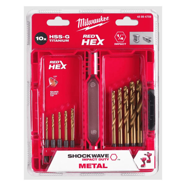 Bộ 10 mũi khoan kim loại Milwaukee Shockwave Titanium Red Helix 48-89-4859
