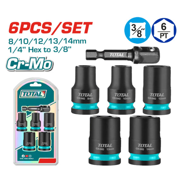 Bộ 5 đầu tuýp dùng cho máy vặn vít Total THKISD38062 (8, 10, 12, 13, 14mm)