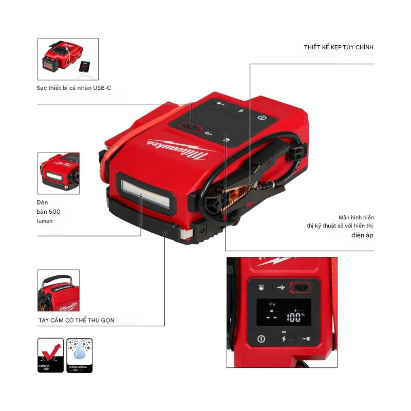 Bộ kích bình khởi động xe hơi dùng pin 18V Milwaukee M18 JS2000 (Chưa Pin & Sạc)