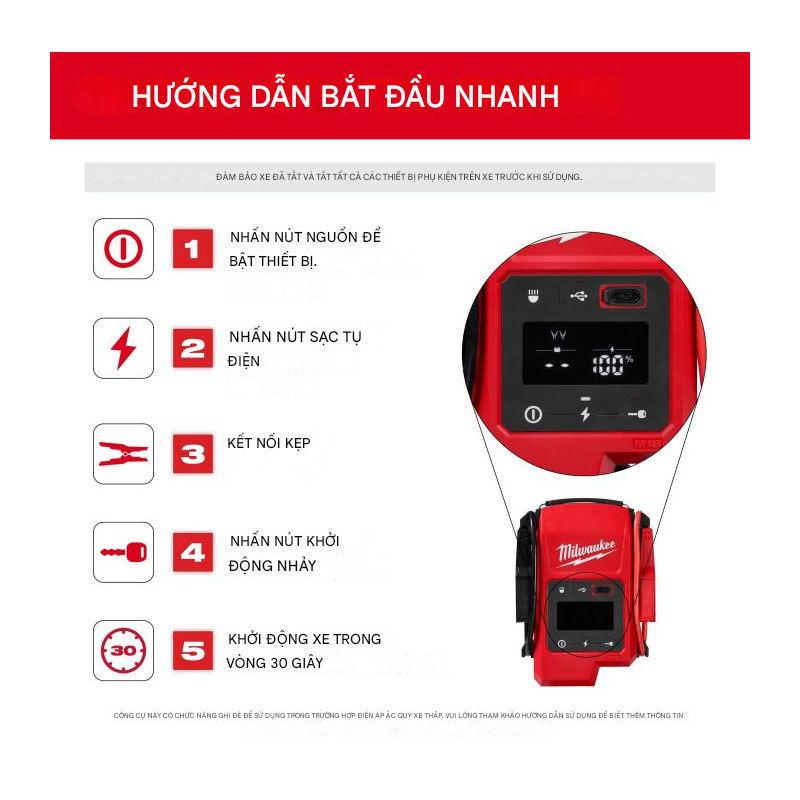 Bộ kích bình khởi động xe hơi dùng pin 18V Milwaukee M18 JS2000 (Chưa Pin & Sạc)