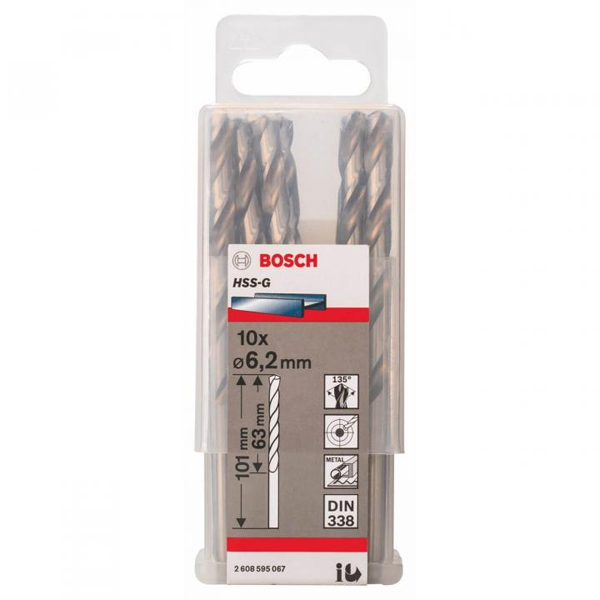 Bộ mũi khoan sắt 10 mũi 5.8mm HSS-G Bosch 2608595065