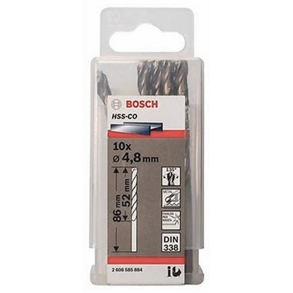Hộp 10 mũi khoan sắt và inox 4.8mm HSS-Co Bosch 2608585884