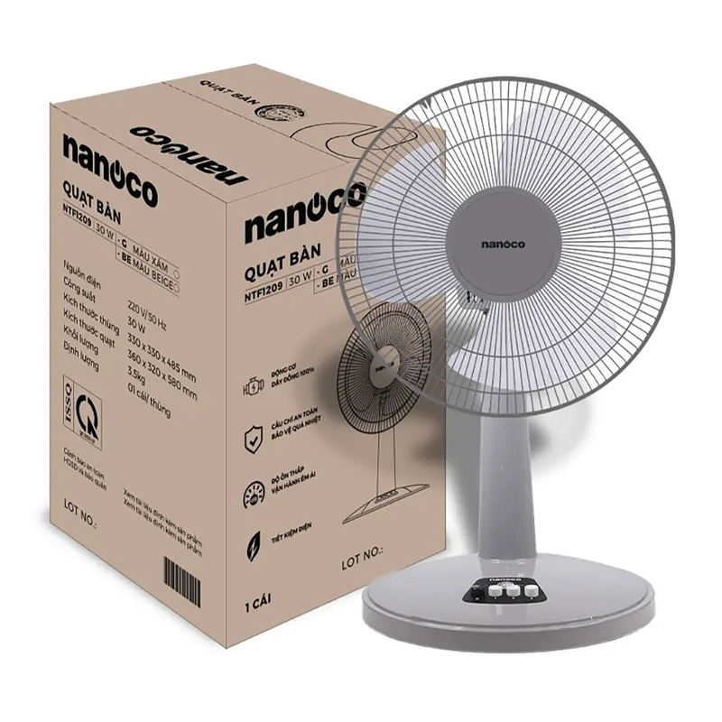 Quạt bàn 30W Nanoco NTF1209G (Xám)