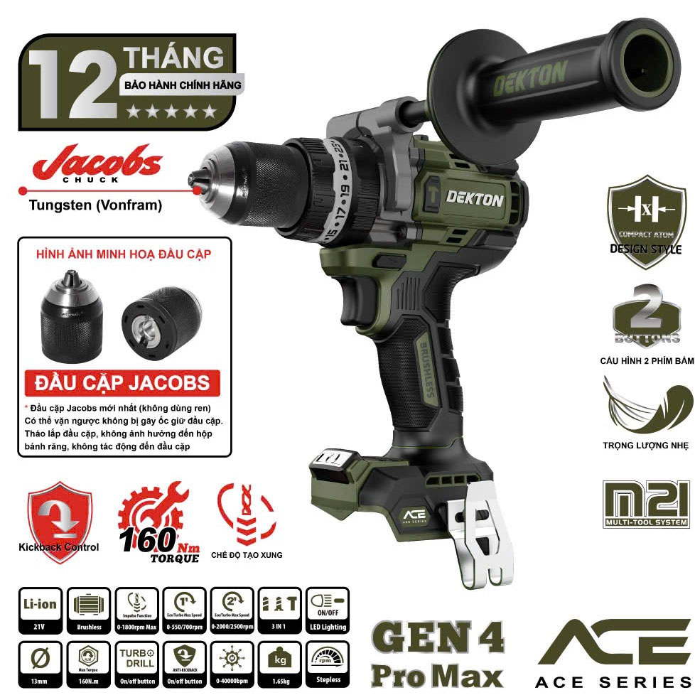 Thân máy khoan động lực dùng pin 21V Dekton M21-ID13160PROMAX