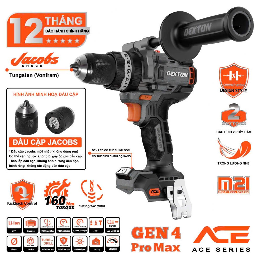 Thân máy khoan động lực dùng pin 21V Dekton M21-ID13160PROMAX