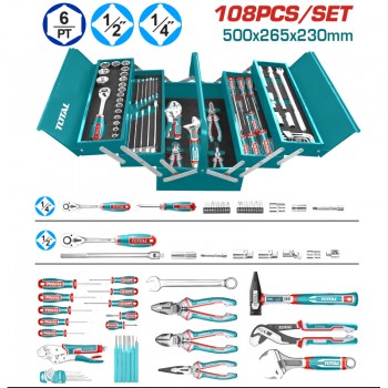 Bộ 108 dụng cụ cầm tay trong hộp đồ nghề Total THTCS121081