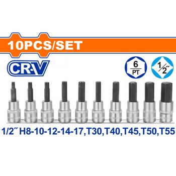 Bộ 12 đầu tuýp1/2" ra đầu vít lụ giác, sao WadFow WST1412