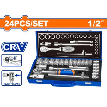 Bộ 24 chi tiết tay vặn đầu tuýp 1/2" WadFow WST2L24