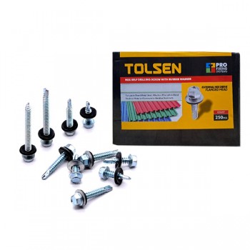 Hộp 500 vít bắt tôn đầu lục giác 4.8x25mm Tolsen 54192 (Có vòng đệm cao su)
