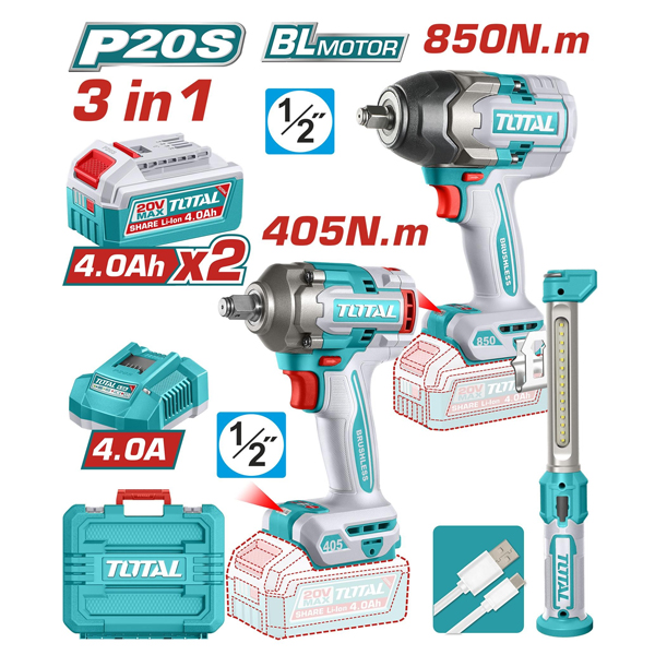 Bộ combo 2 máy siết buloong TIWLI20451 & TIWLI20851 Total TOSLI260285