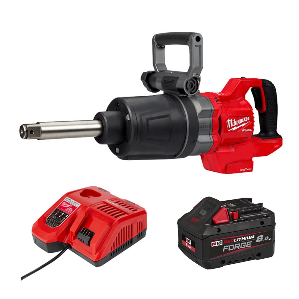 Combo Milwaukee - Máy vặn bu lông M18 ONEFHIWF1D + Pin 18V 8.0Ah FORGE™ + Bộ Sạc Nhanh 12V-18V