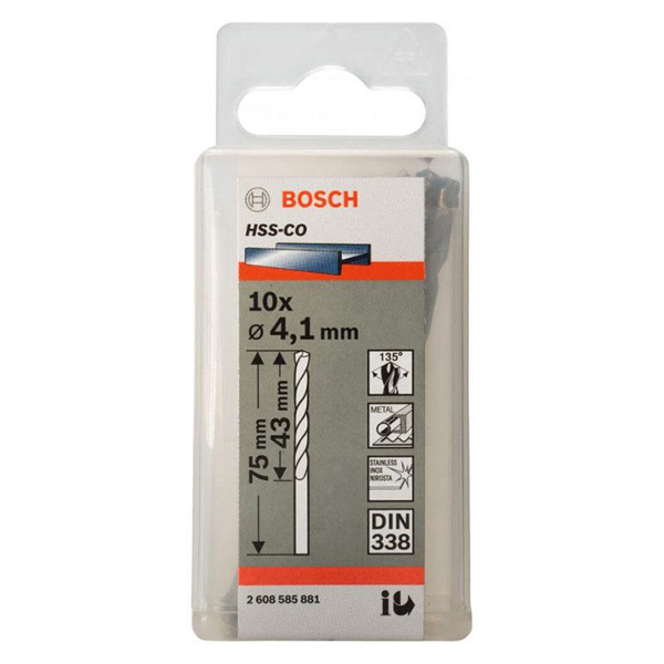 Hộp 10 mũi khoan sắt và inox 4.1mm HSS-Co Bosch 2608585881